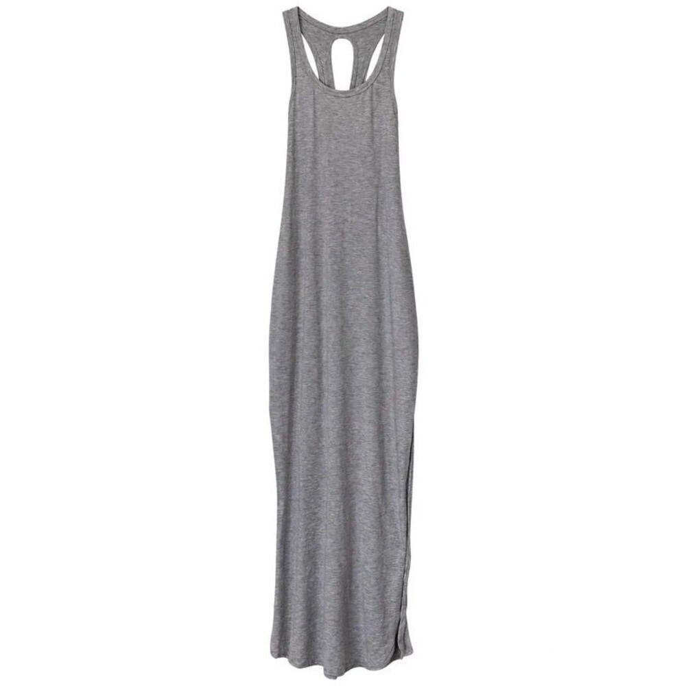 Lululemon Gray Racerback Keyhole Maxi Dress Side Slits Size S